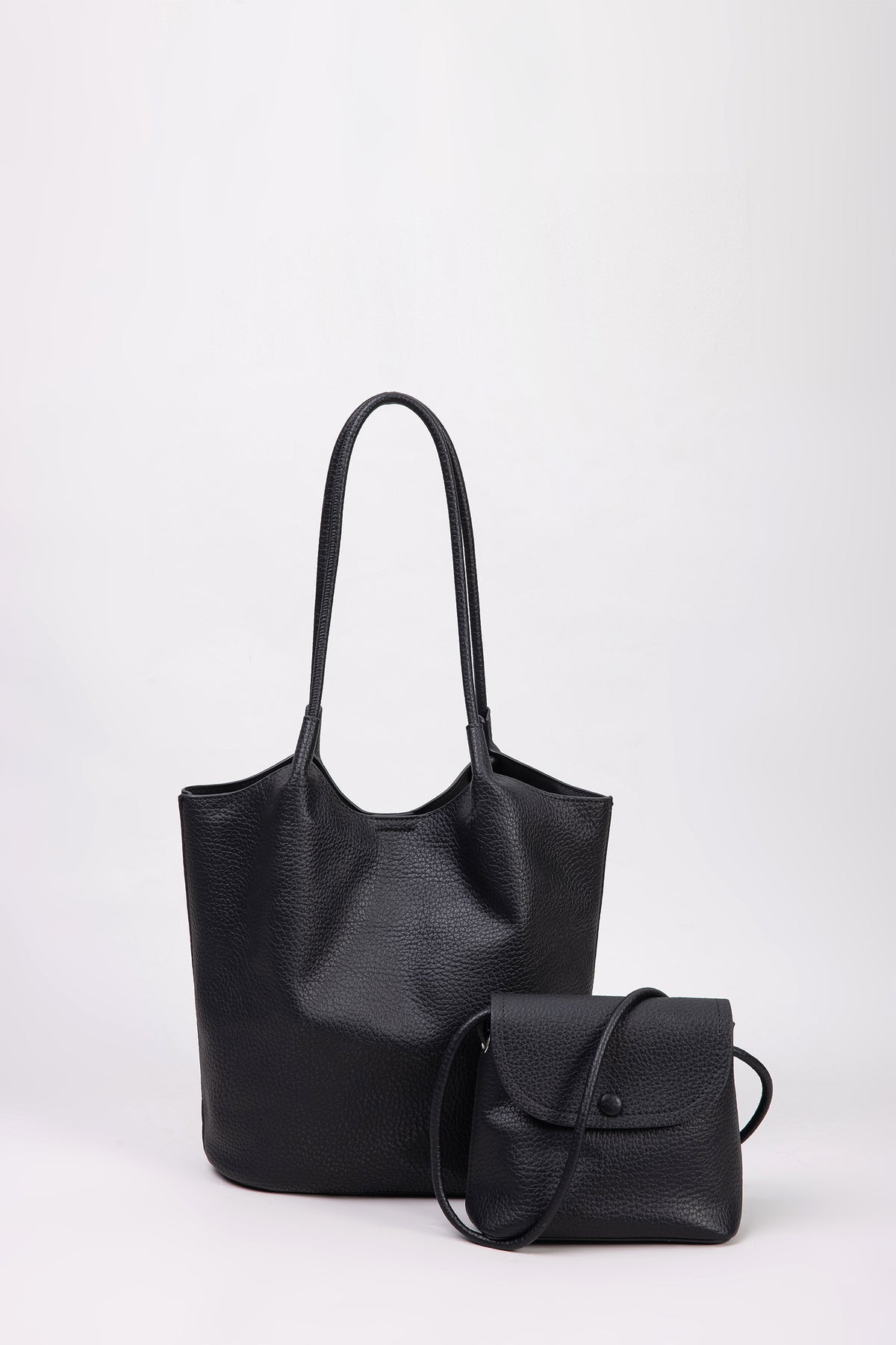 Soft Tote with Mini Flap Bag - Black