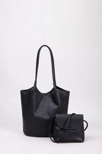 Soft Tote with Mini Flap Bag - Black