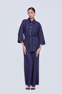 Drawstring Relaxed Denim Shirt