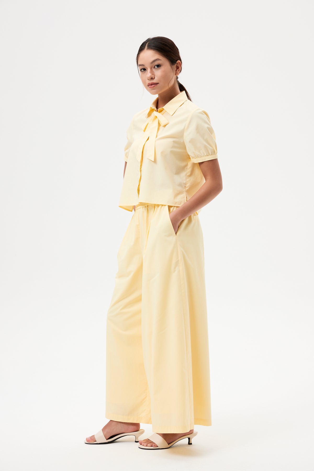 Lacing Collar Short Sleeve Shirt