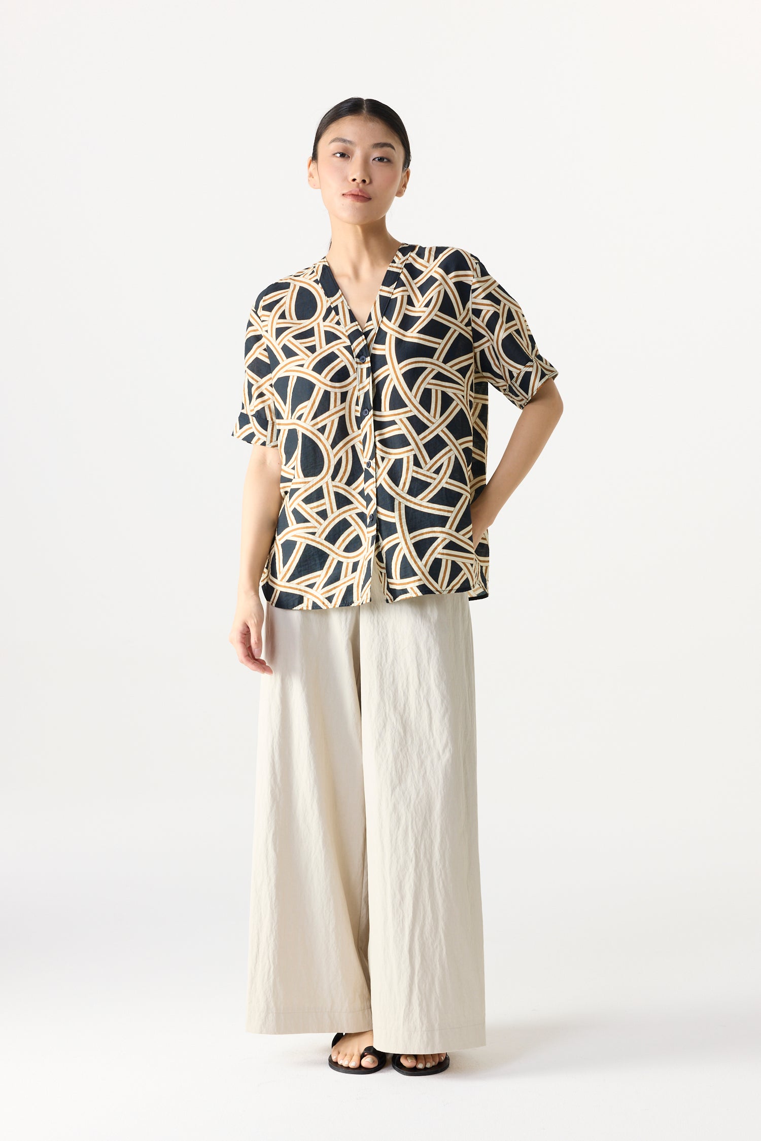 Printed V-Neck Blouse
