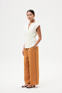 Low V-neck Button Down Vest Top