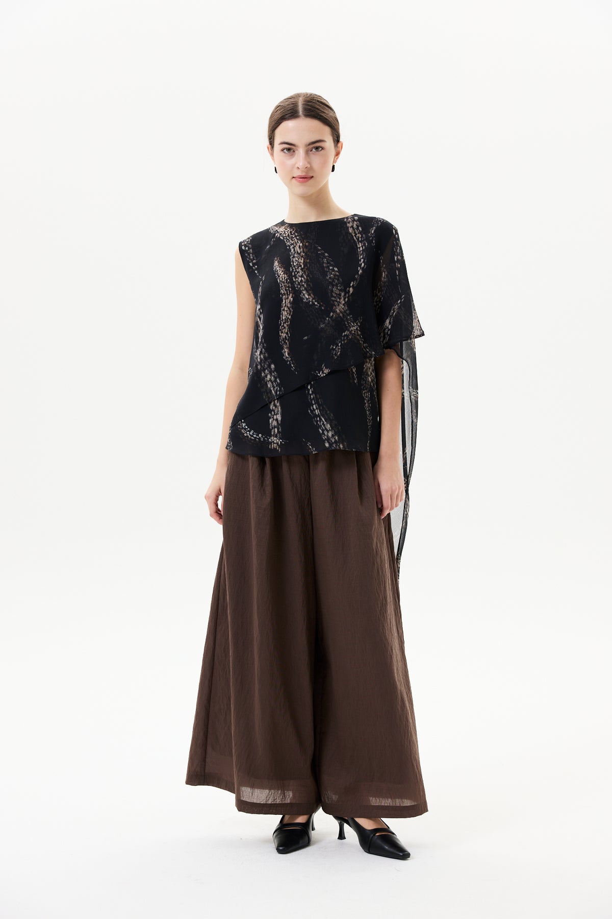 Printed Chiffon Drape Sash Top