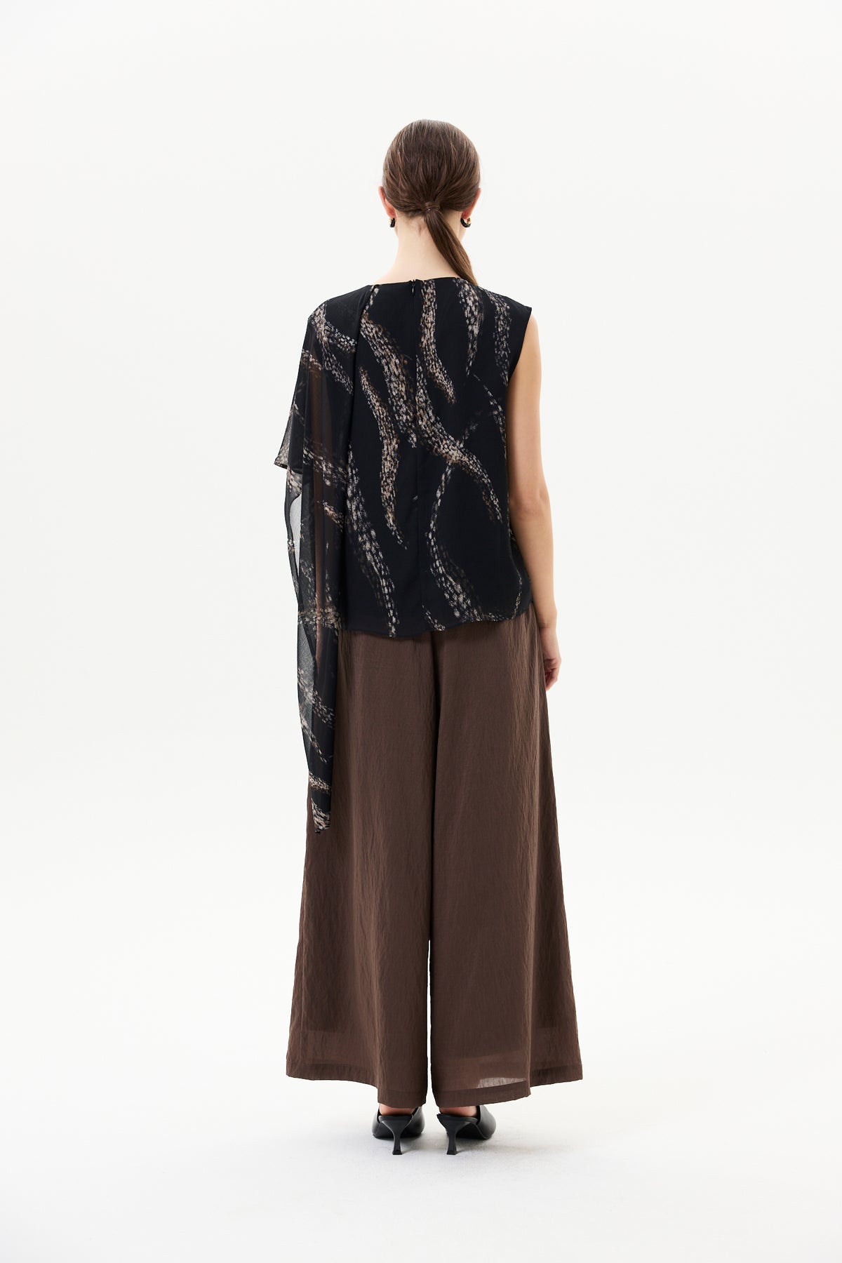 Printed Chiffon Drape Sash Top