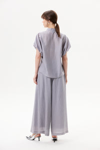 Band Collar Gathered Sleeve Blouse
