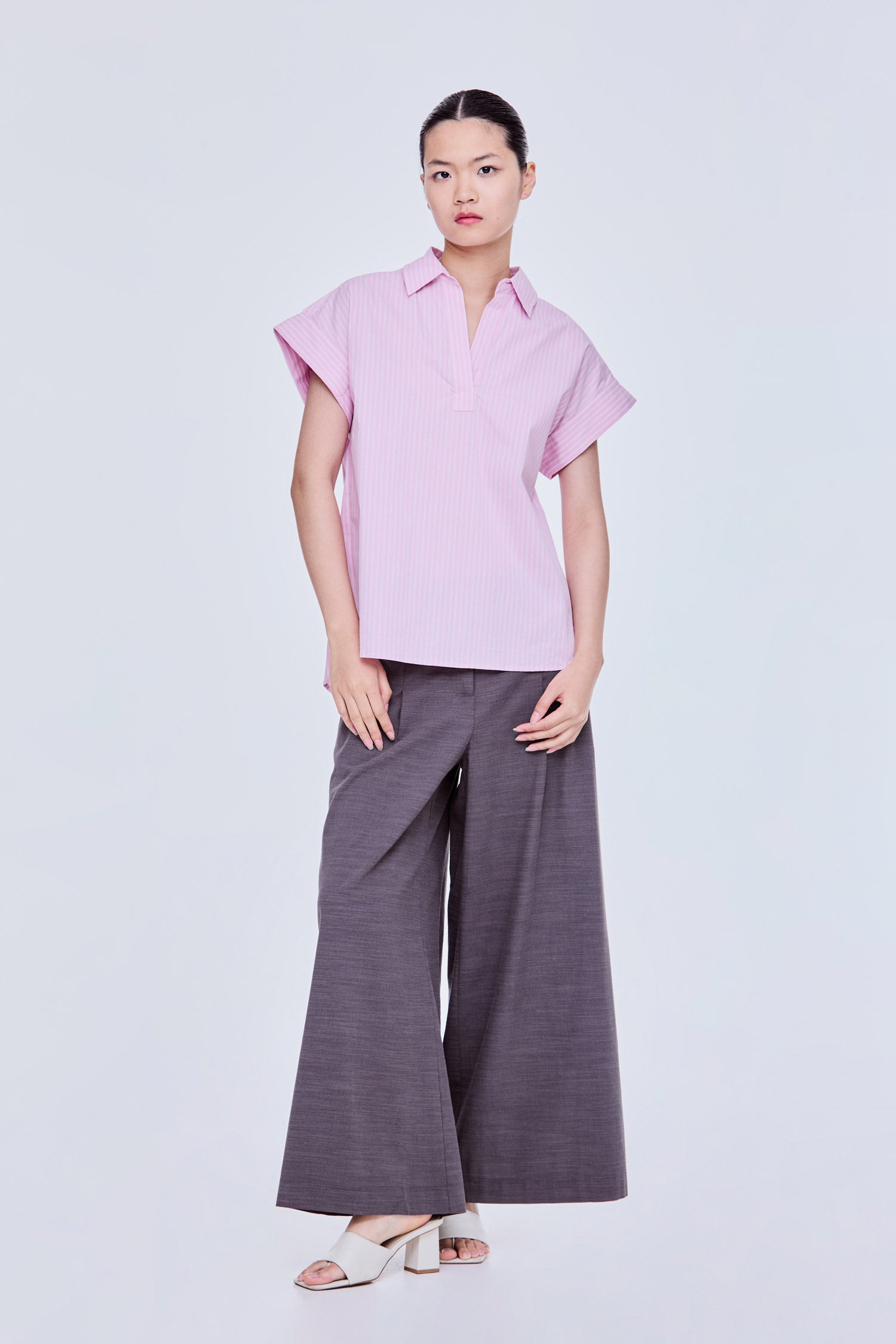 Collared V Neck Magyar Blouse