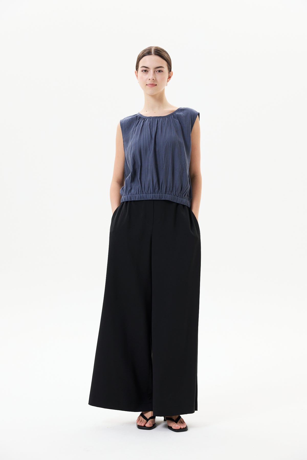 Woven Gathering Sleeveless Top