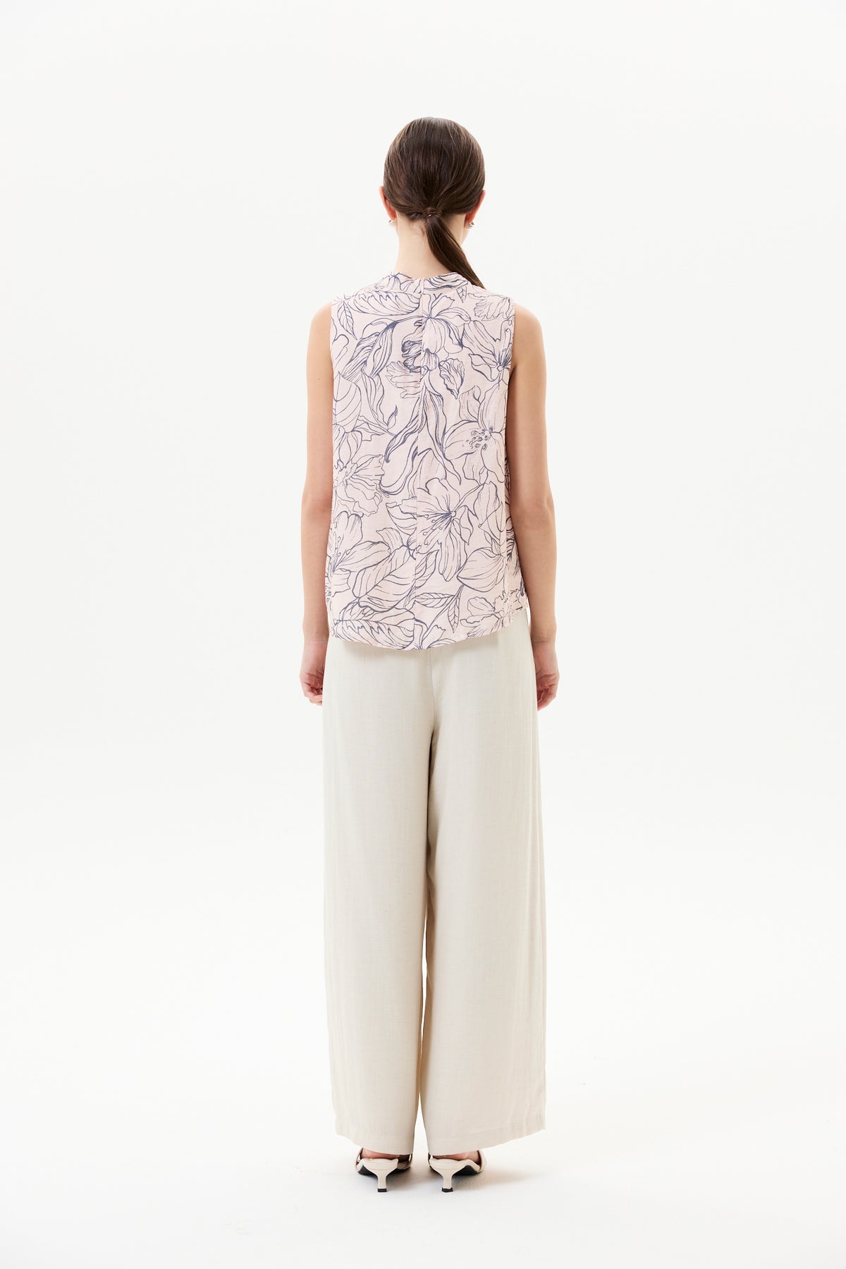 Printed High Neck Sleeveless Top