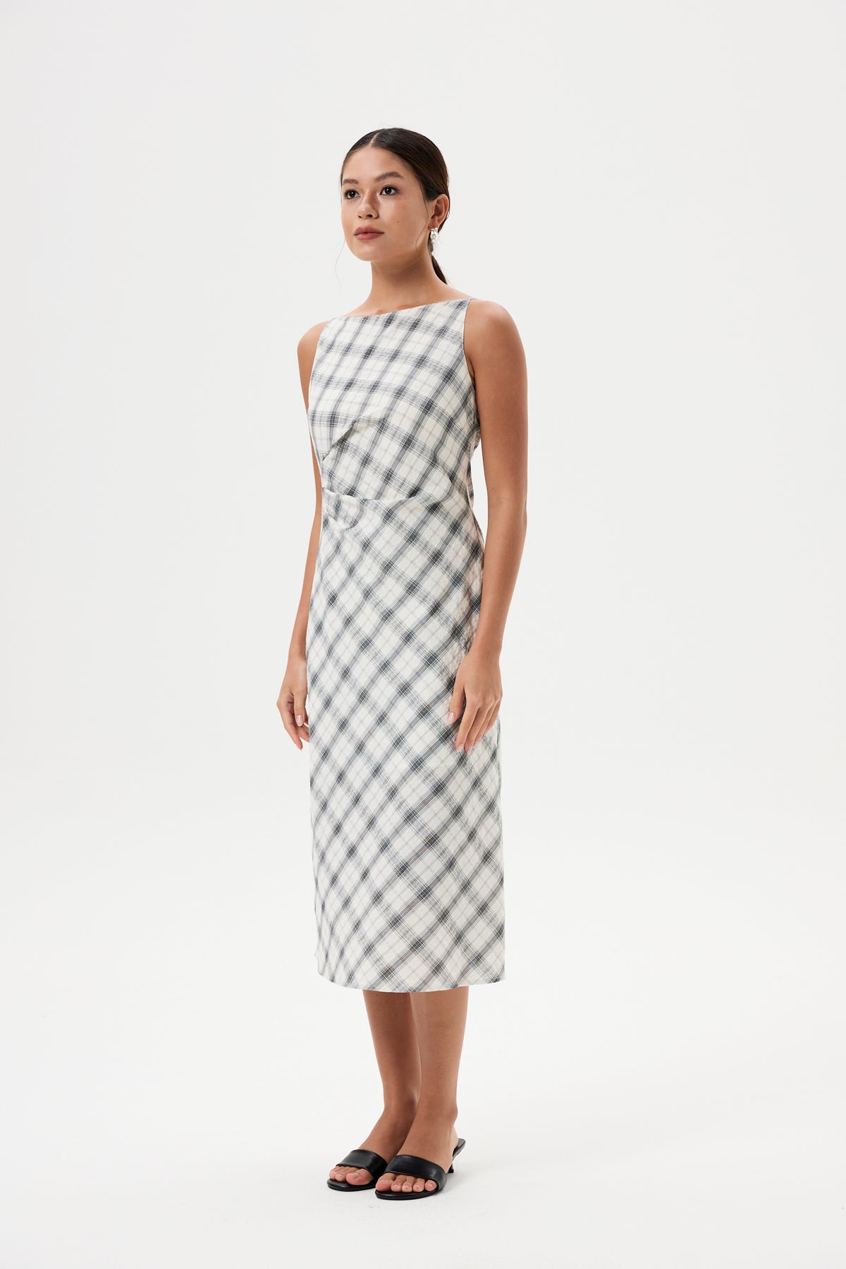 Checks Cowl Neck Dress