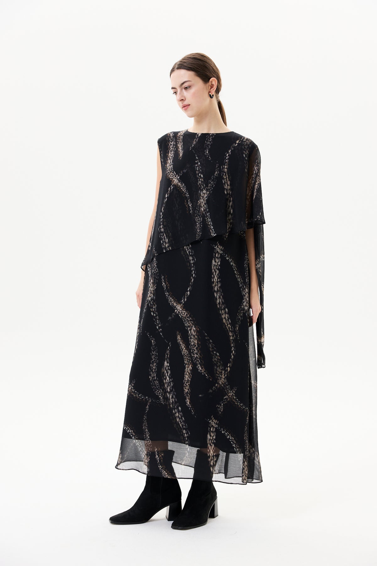 Printed Chiffon Drape Sash Dress