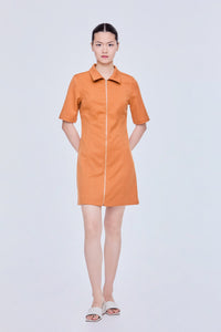 Collared Zip Up Shirt Dress