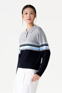 Striped Long Sleeve Knit Polo