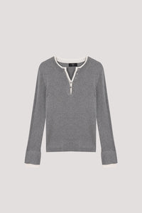 Double Neckline Long Sleeve Knit Top