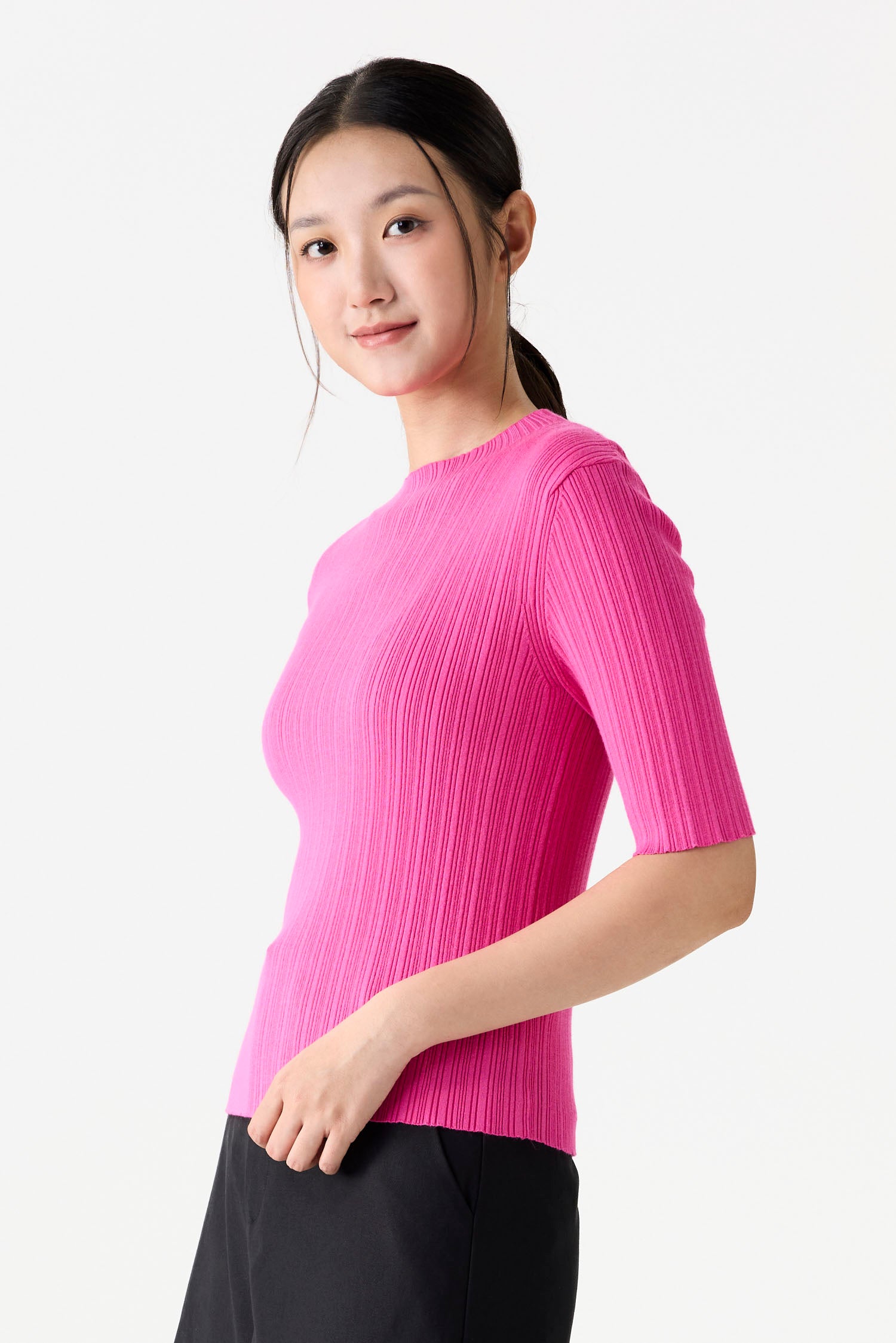 Short Sleeve Ribbed Knit Top