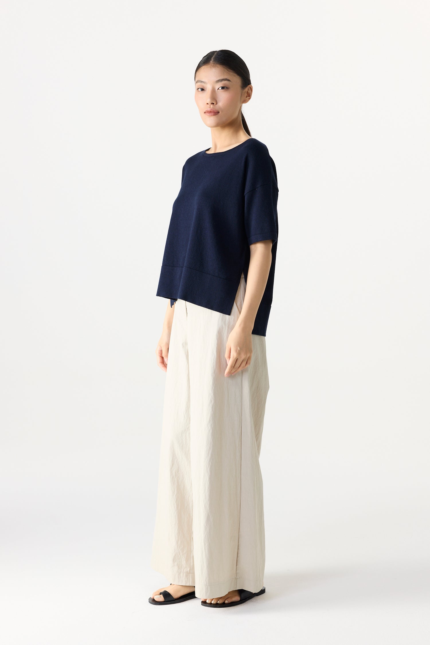 Wide Neck Boxy Knit Top