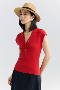 Double V-Neck Magyar Knit Top