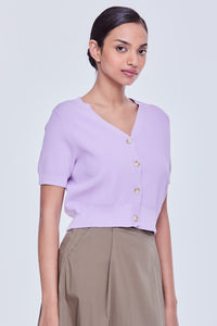 V-Neck Short Sleeve Knit Top