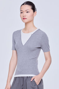 Faux Two Piece Ribbed Top