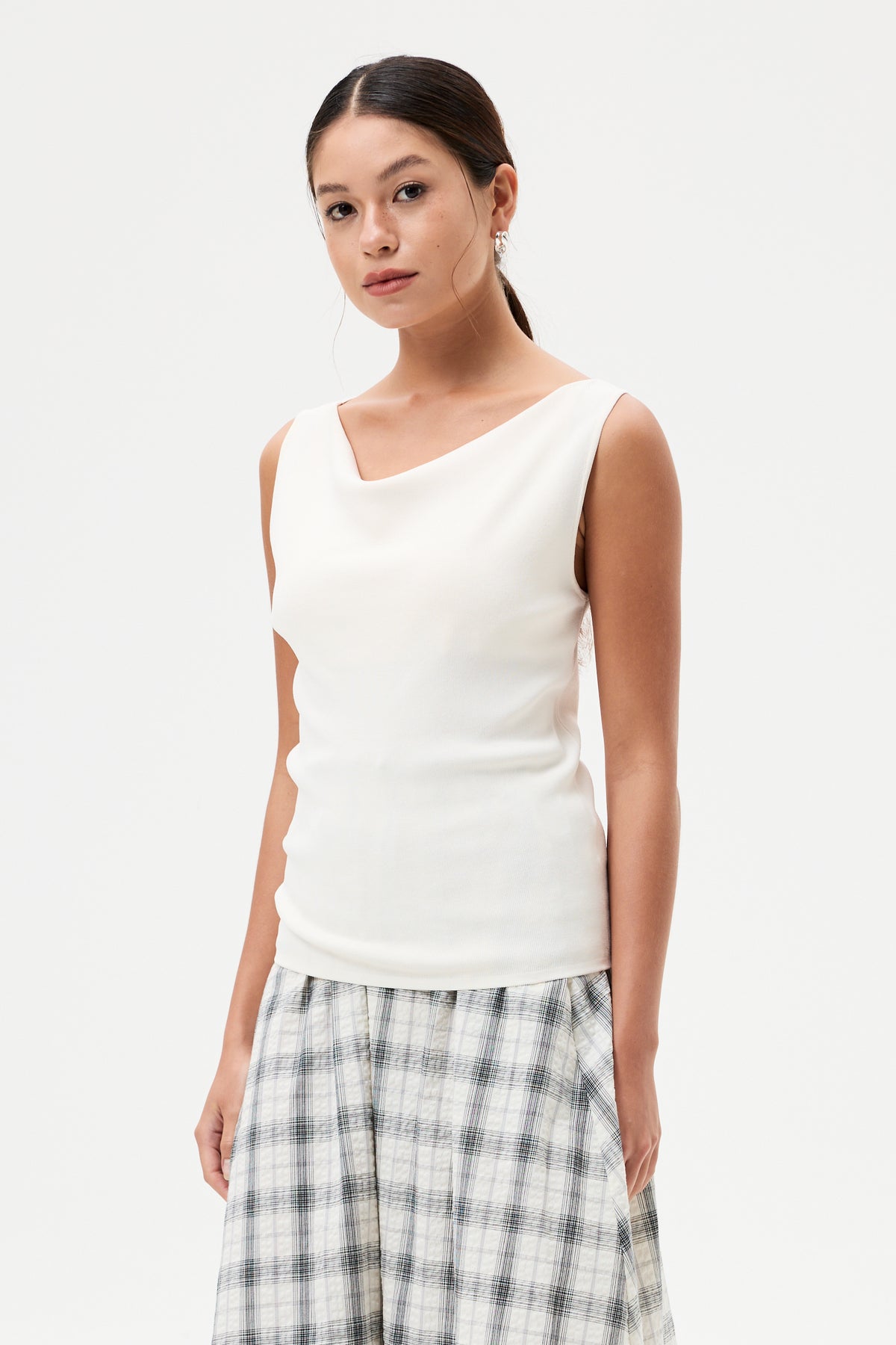 Draped Cowl Sleeveless Knit Top