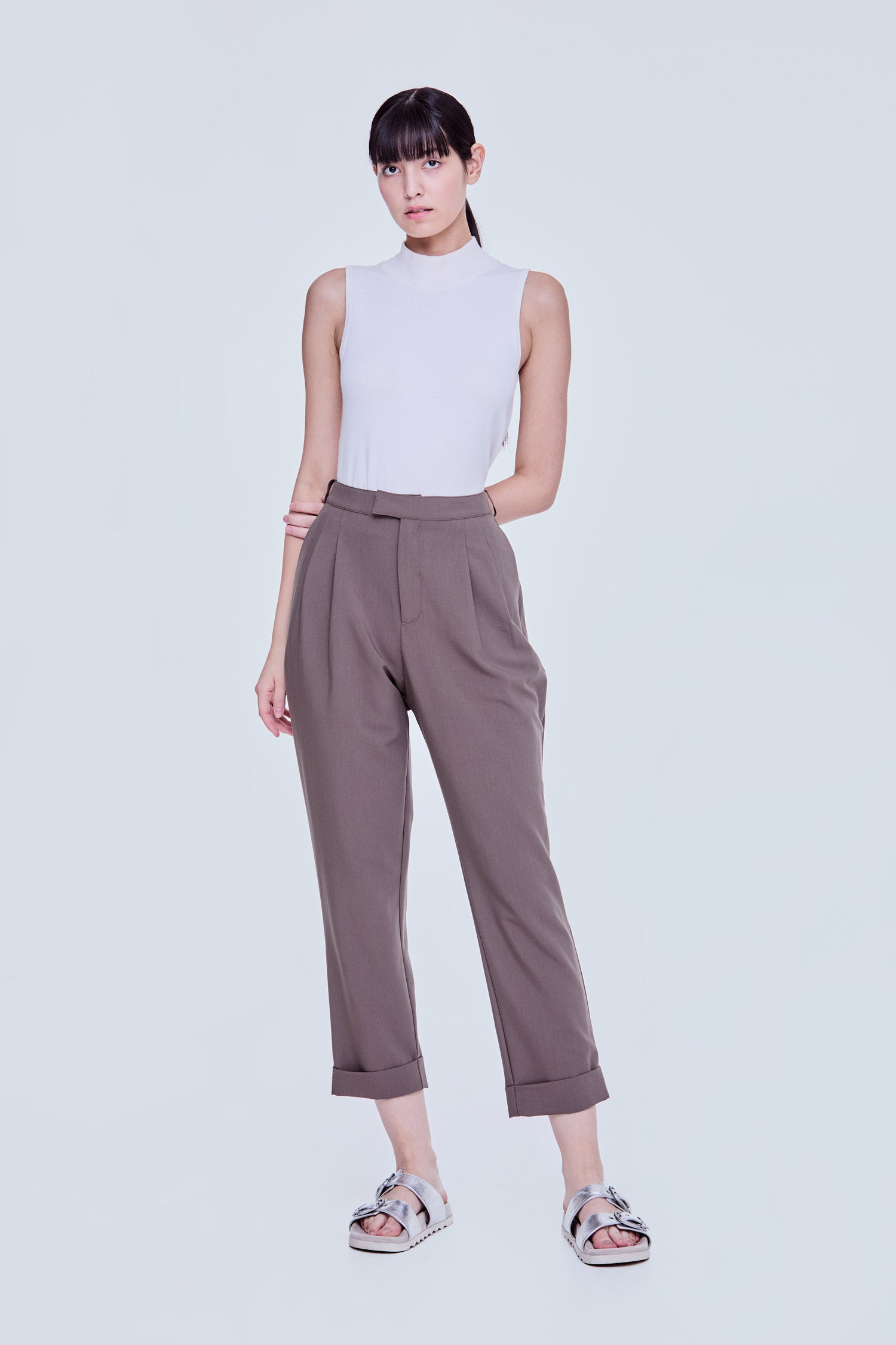 Tapered Folded Cuffs Trousers
