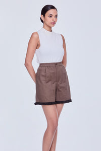 Fringe Trim Elasticated Shorts