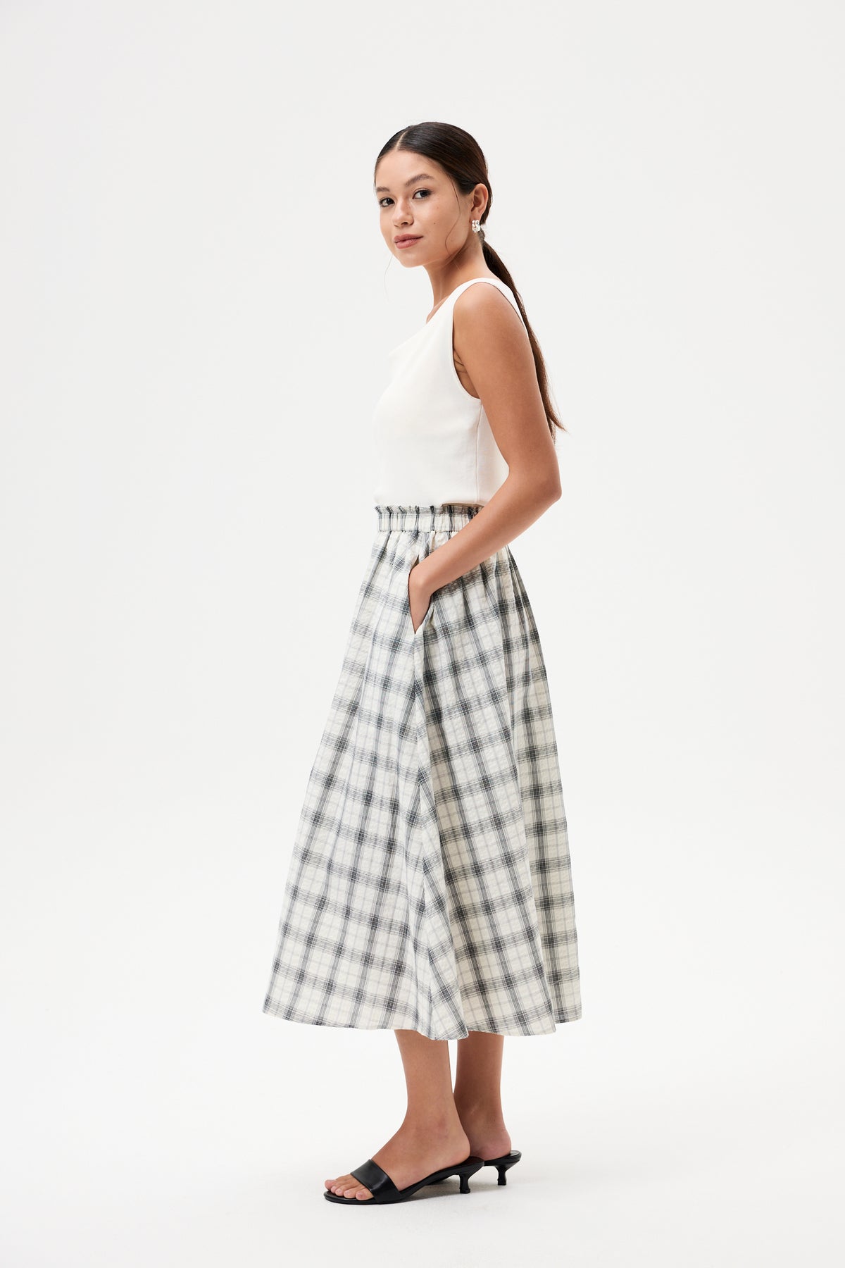 Checks Elasticated Midi Skirt