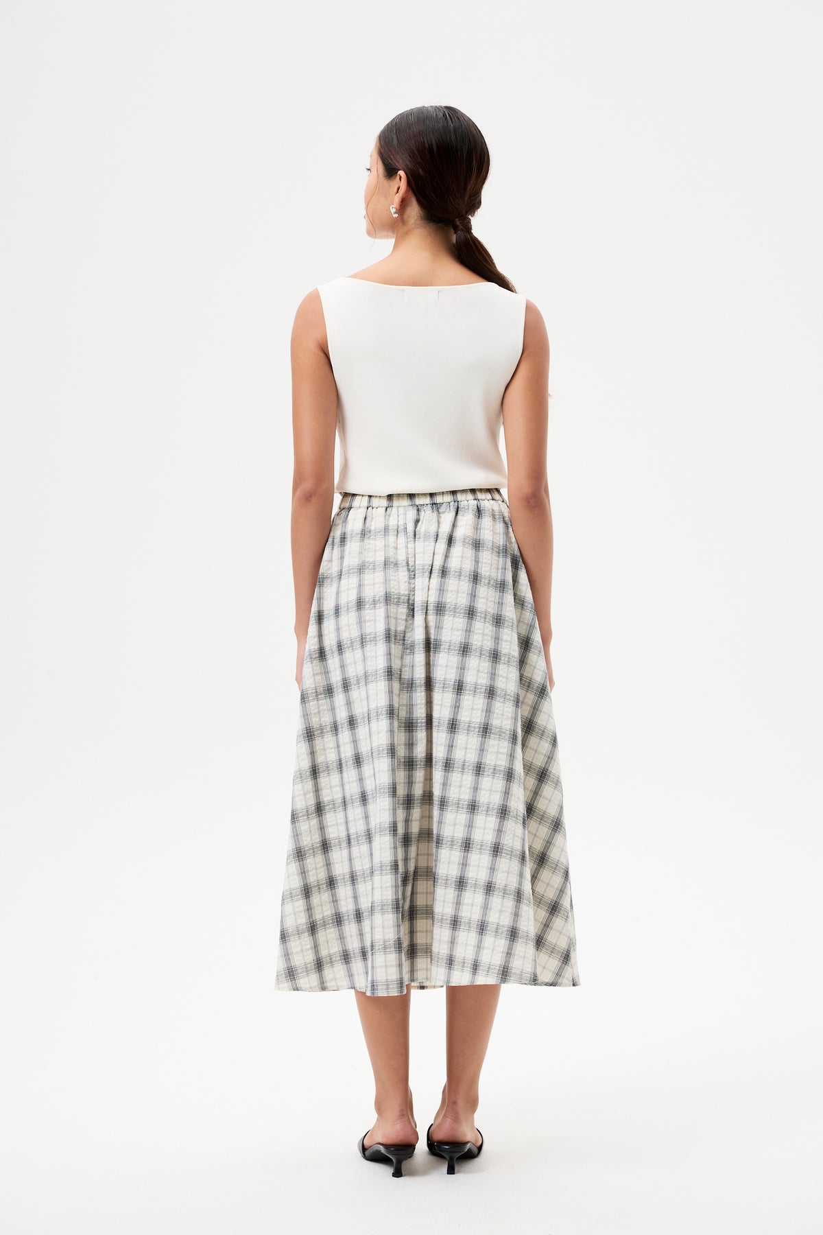 Checks Elasticated Midi Skirt
