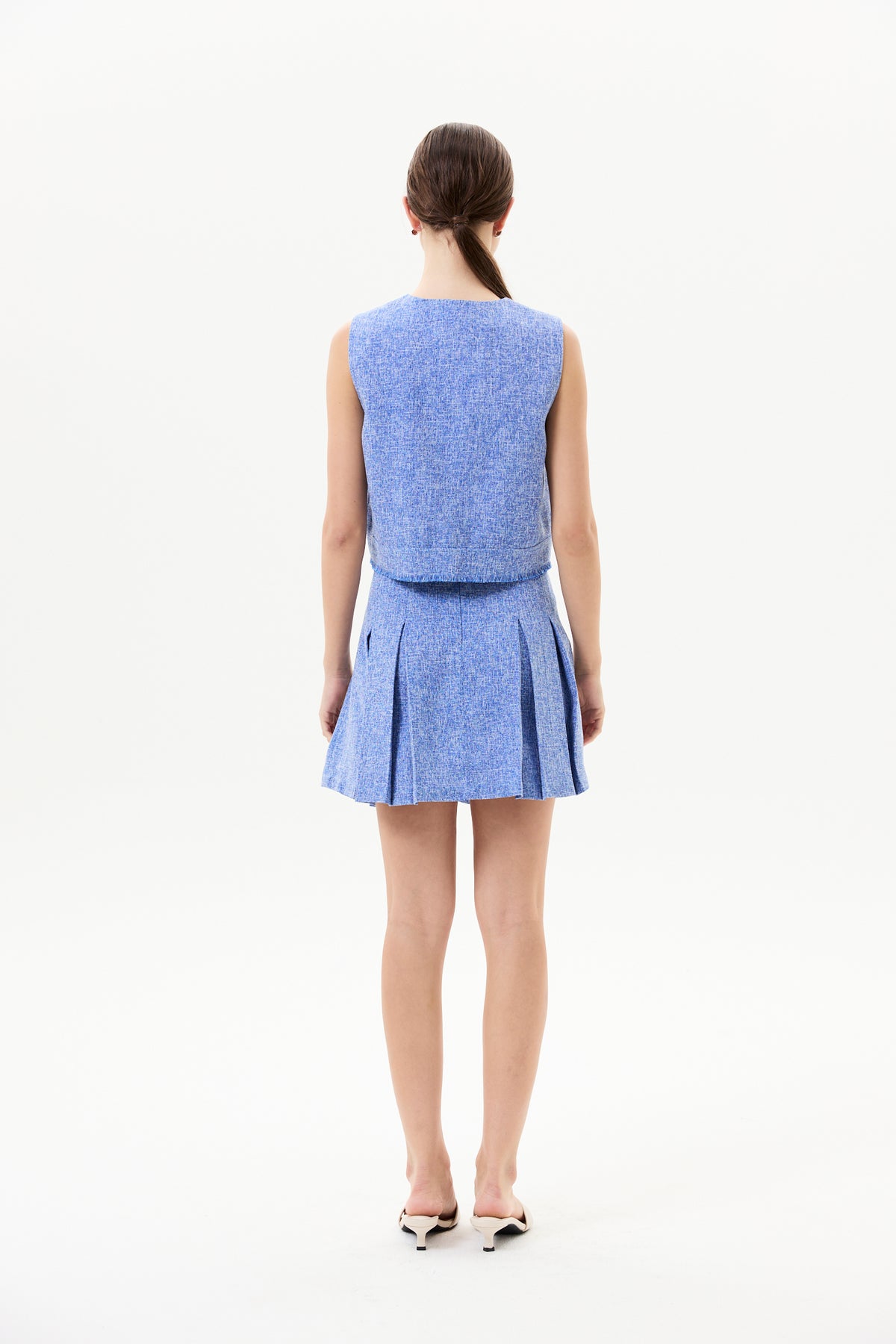 Pleated Tweed Mini Skirt
