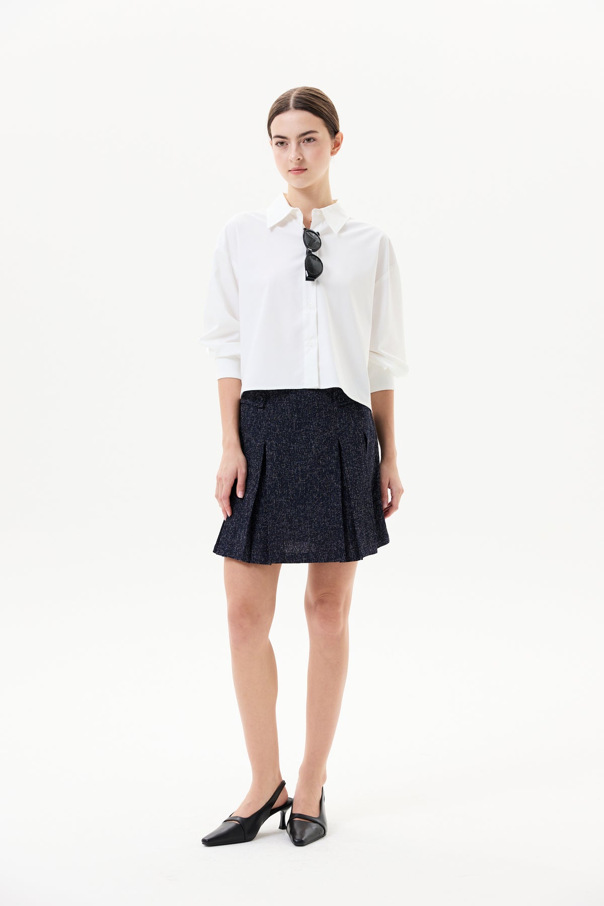 Pleated Tweed Mini Skirt