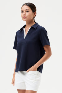 Contrast V-Neck Collared Tee