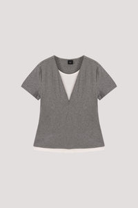 Faux Two-Piece V Neck Jersey Top