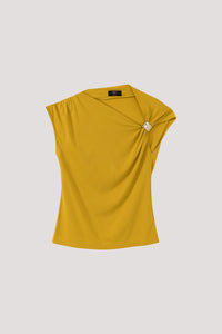 Asymmetric Gathered Brooch Top