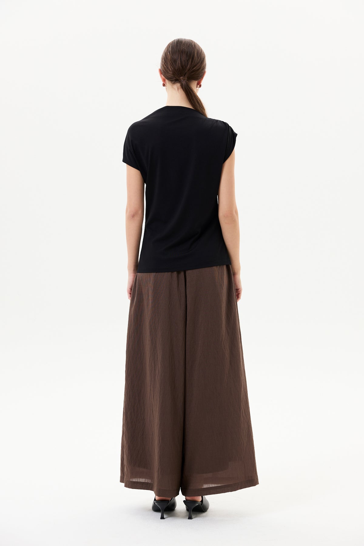 Asymmetric Gathered Brooch Top