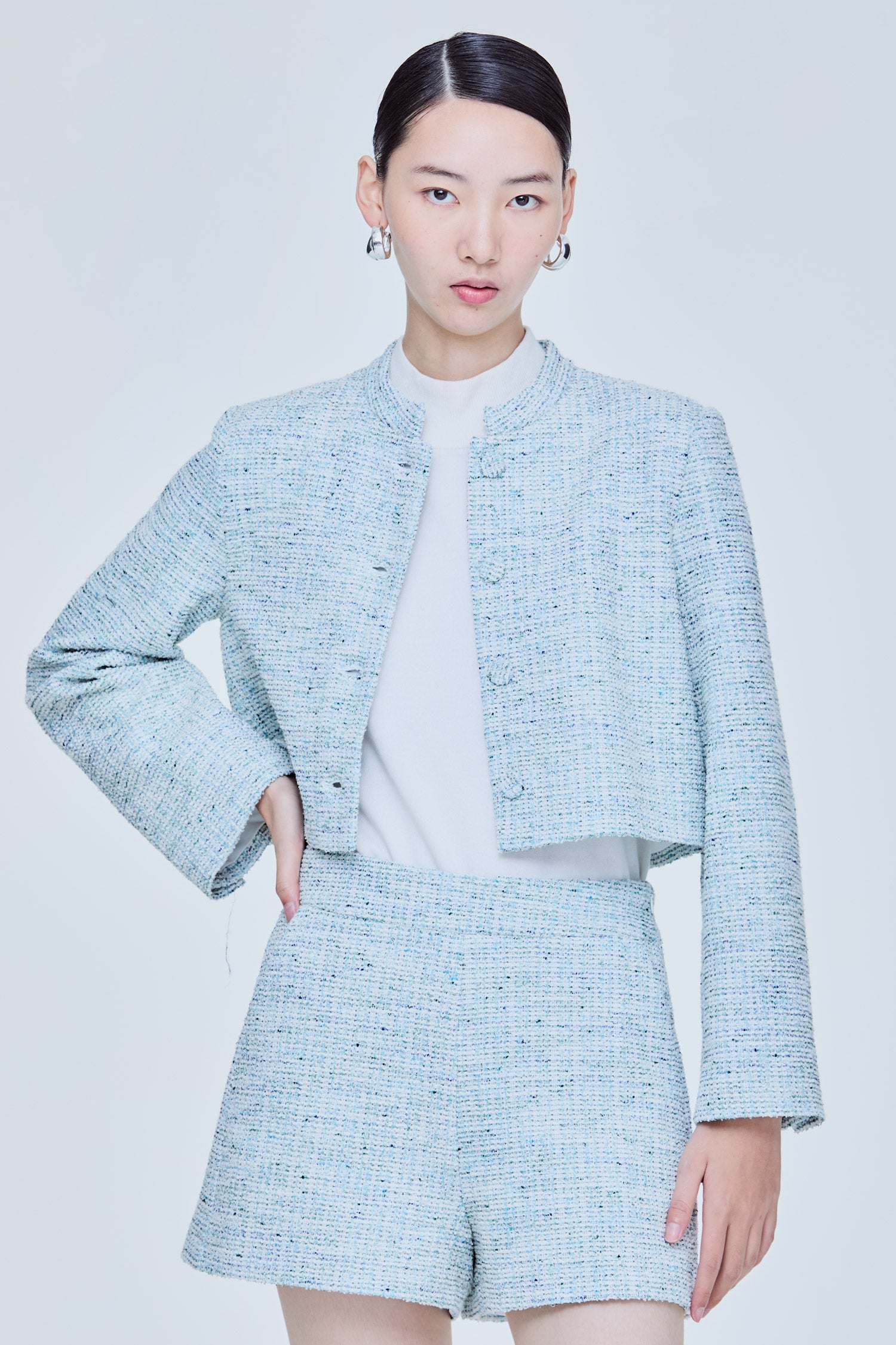Stand Collar Tweed Jacket