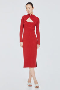 Cut Out Knitted Qipao Dress