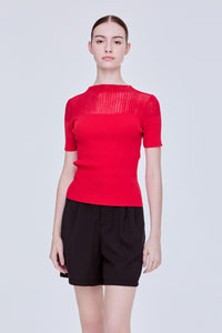 Half Mesh Ribbed Top