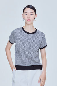 Contrast Trim Houndstooth Tee