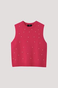 Faux Pearl Applique Knit Vest