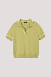 Contrast Edge Polo Knit Top