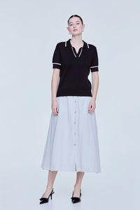 Contrast Edge Polo Knit Top