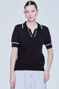 Contrast Edge Polo Knit Top