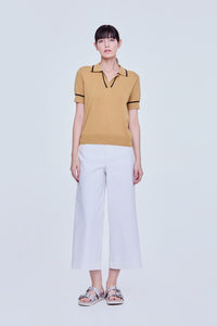 Contrast Edge Polo Knit Top