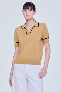 Contrast Edge Polo Knit Top