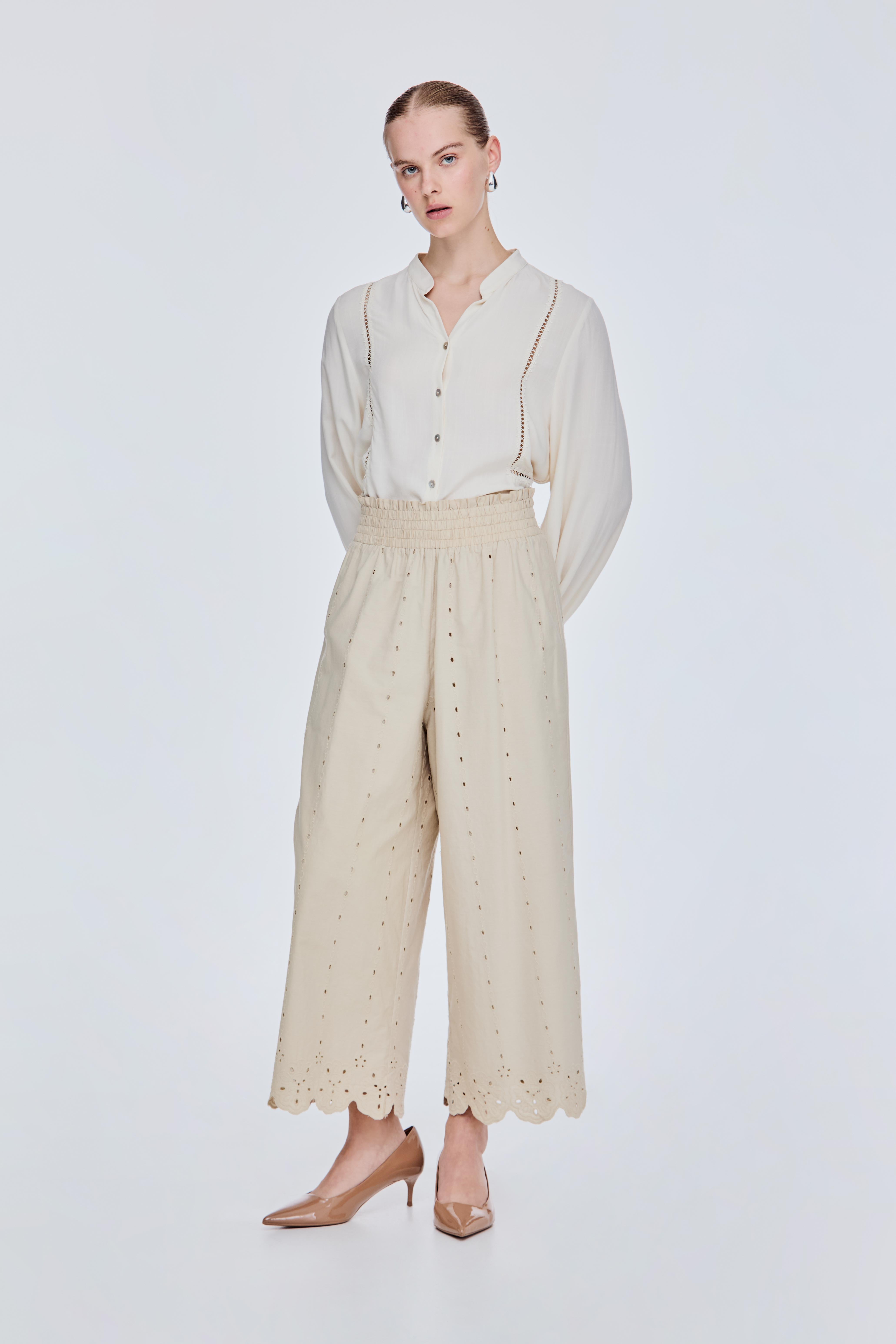 Wide Scalloped Hem Pants
