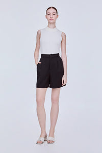 Pleated Mid-Rise Shorts