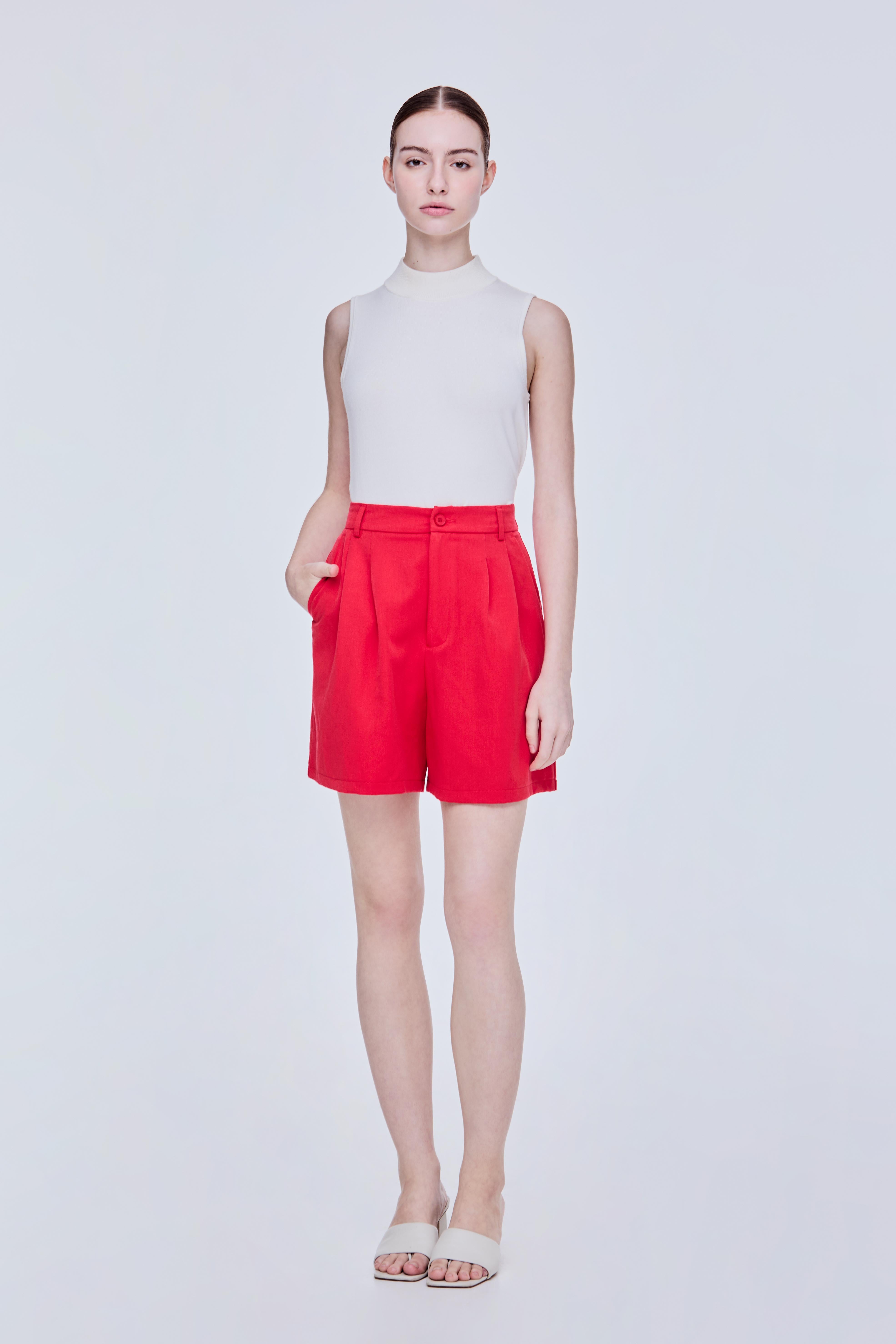 Pleated Mid-Rise Shorts