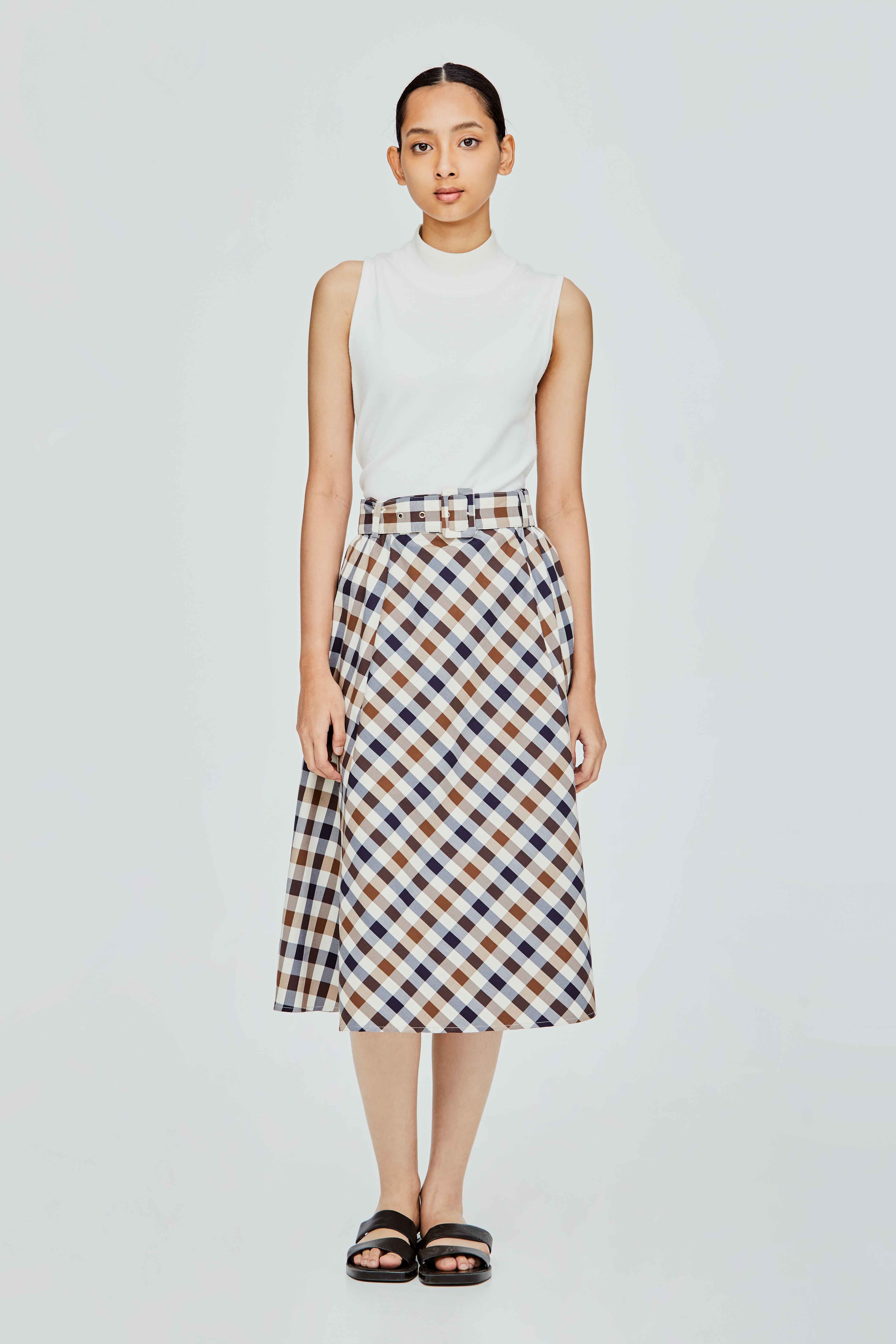 Davina Checked Flare Top (Navy) main image 0