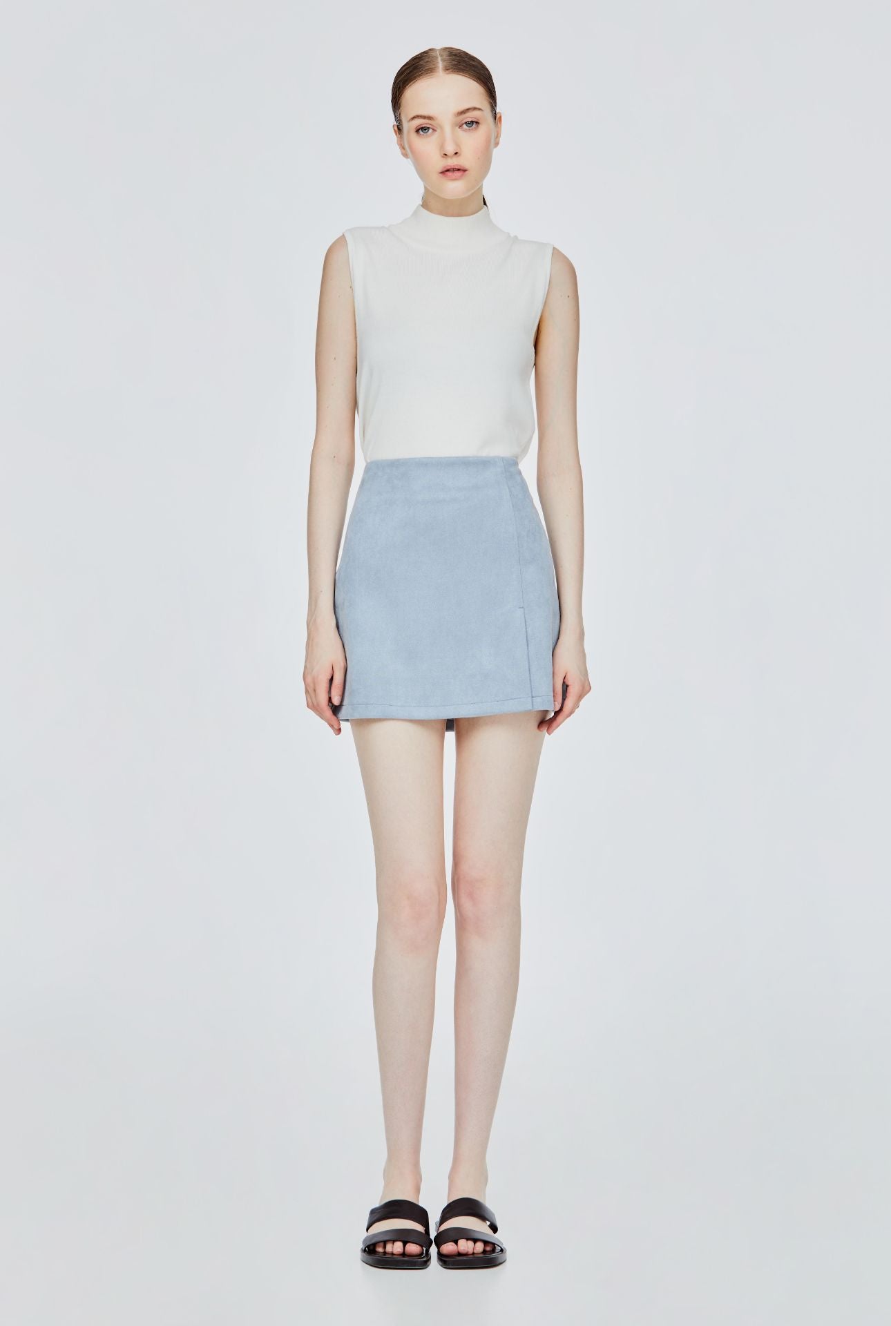Suedette Front A-Line Slit Mini Skirt