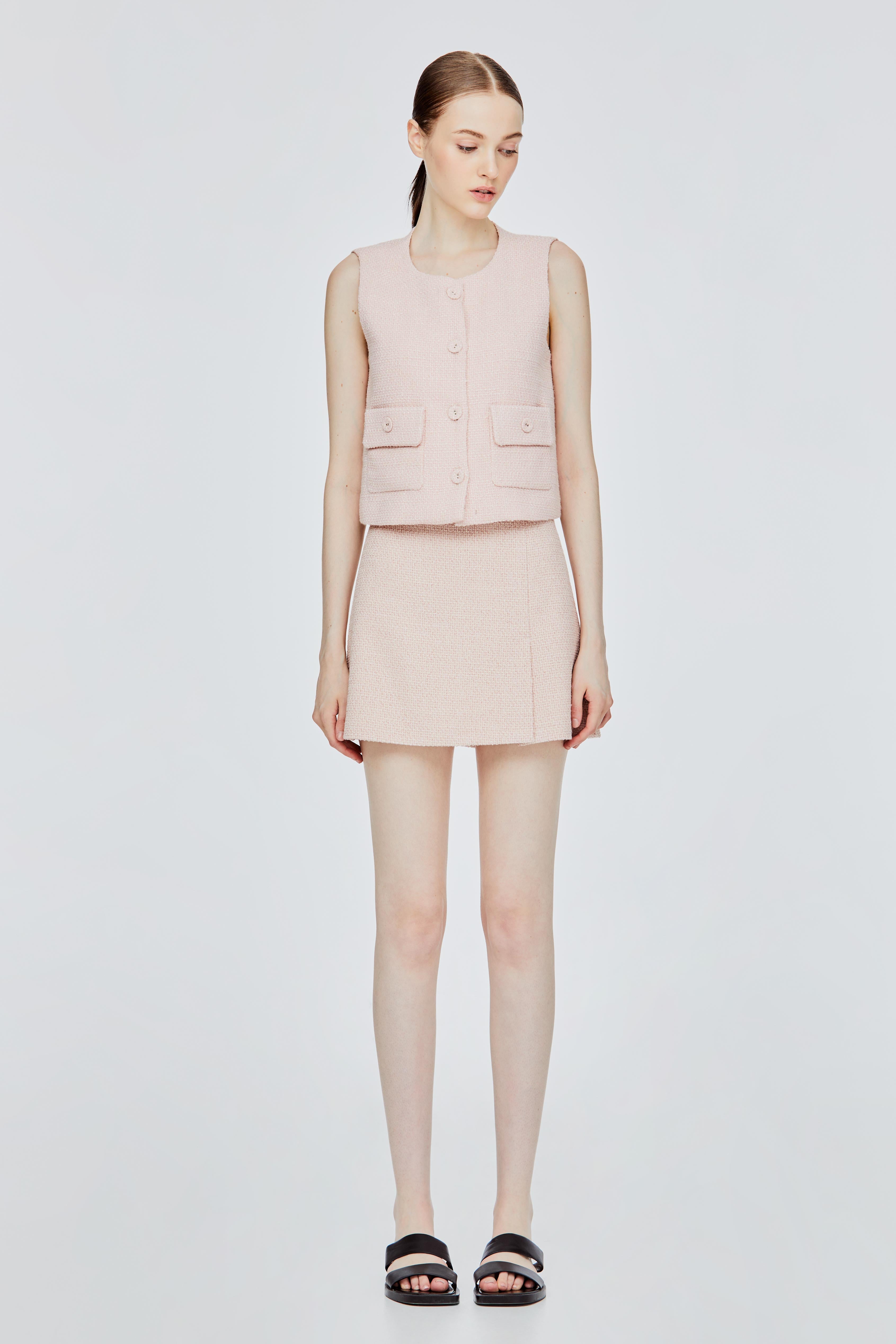 Tweed Front A-Line Slit Mini Skirt