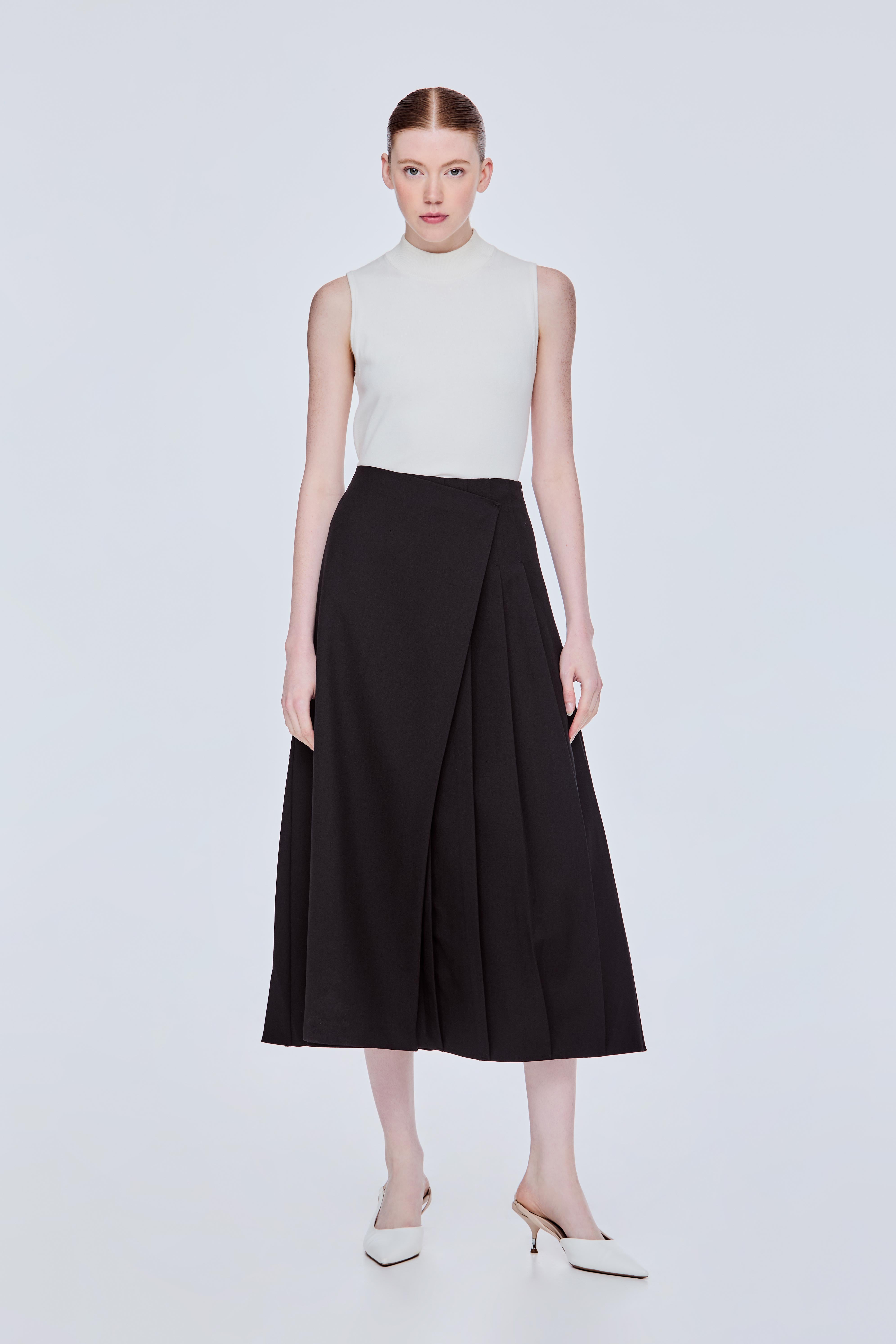 Asymmetrical Pleated Wrap Skirt